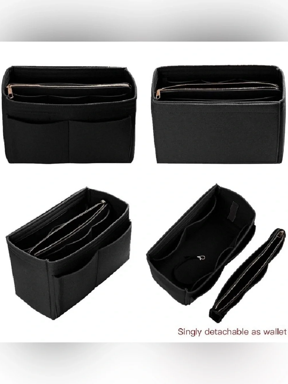 Purse Organizer Insert, Felt Bag Organizer with Metal Zipper Small. 2714/bb9-1